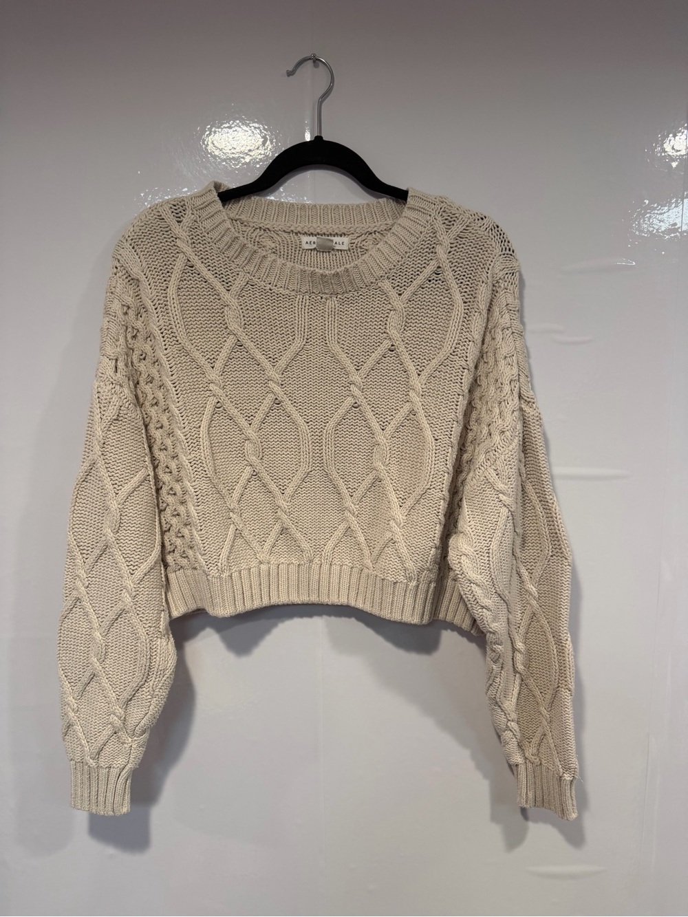 Aeropostale Outfitters Cream Cable Knit Cropped Sweater